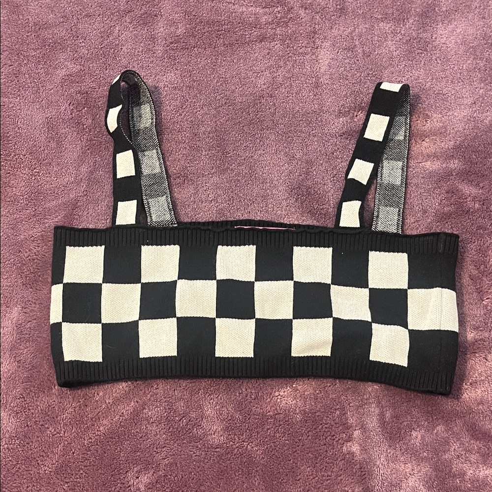 Edikted Black and White Checkered Crop Top